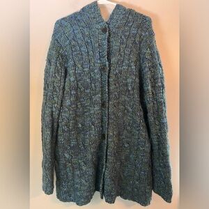 Chico's Hooded Thick Wool Green/Blue Sweater Jacket Chico's Size 3/US Size XL